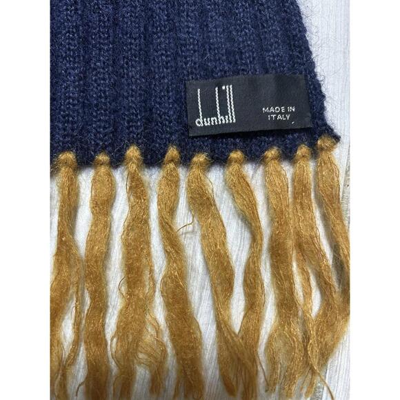 Dunhill Luxury Blue Striped Mohair Blend Scarf With Fringe Made In Italy 79”x10” - Picture 2 of 3